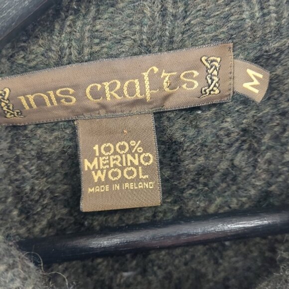 Inis Craft Wool Cableknit Cardigan Size Medium Green - Picture 2 of 4